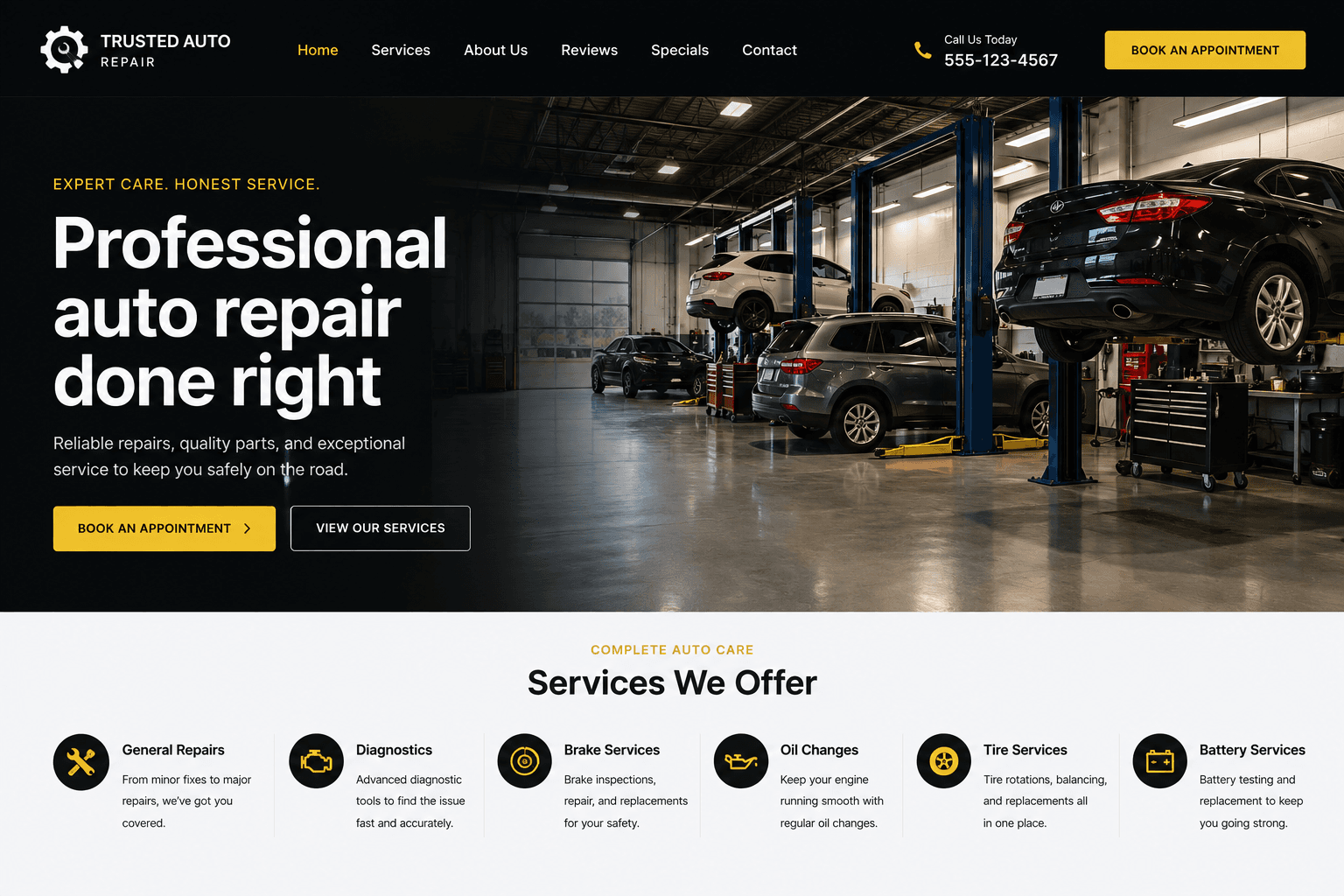 Screenshot of automotive repair website