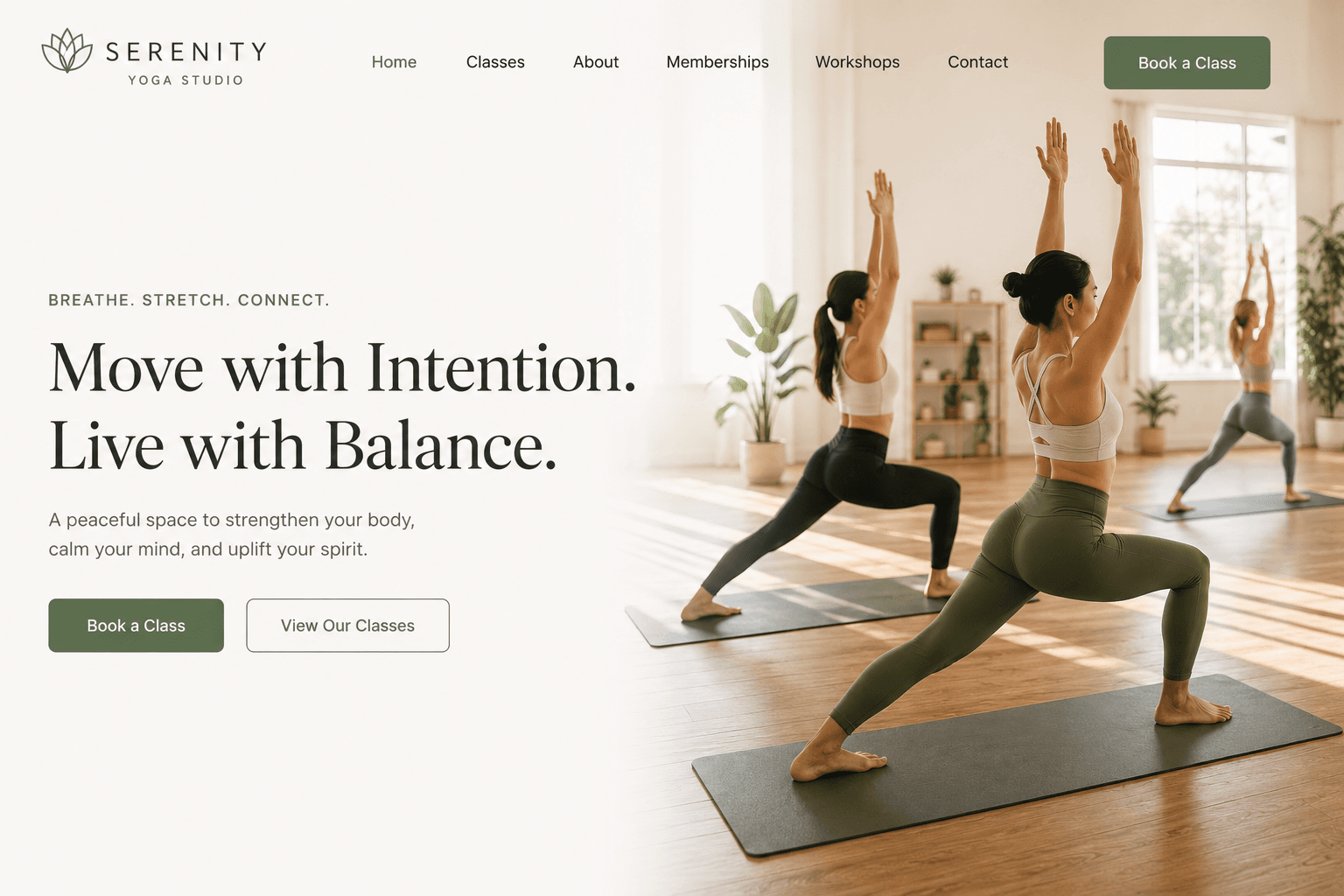 Mockup of a yoga studio site