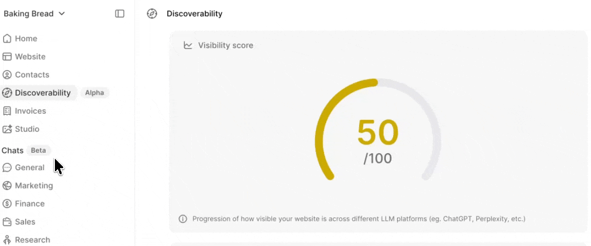 GIF video showing the Visibility Score in Discoverability