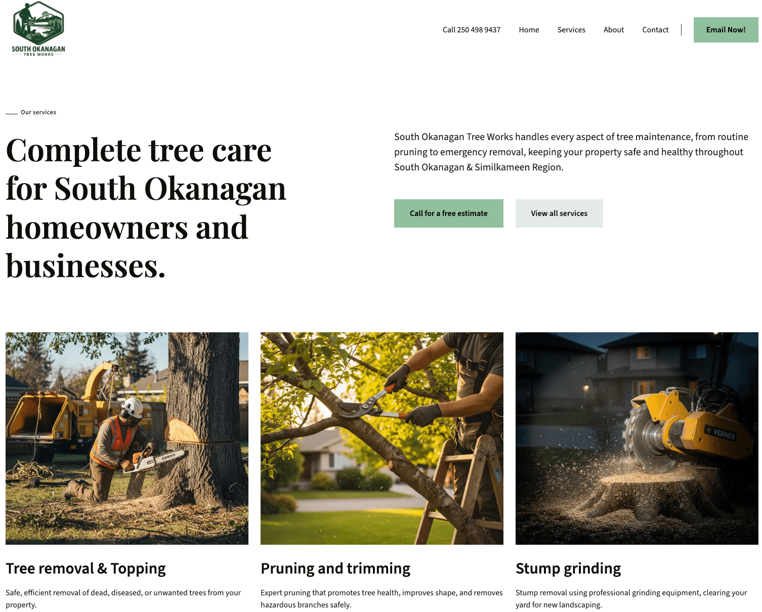 Screenshot of South Okanagan Tree Works website