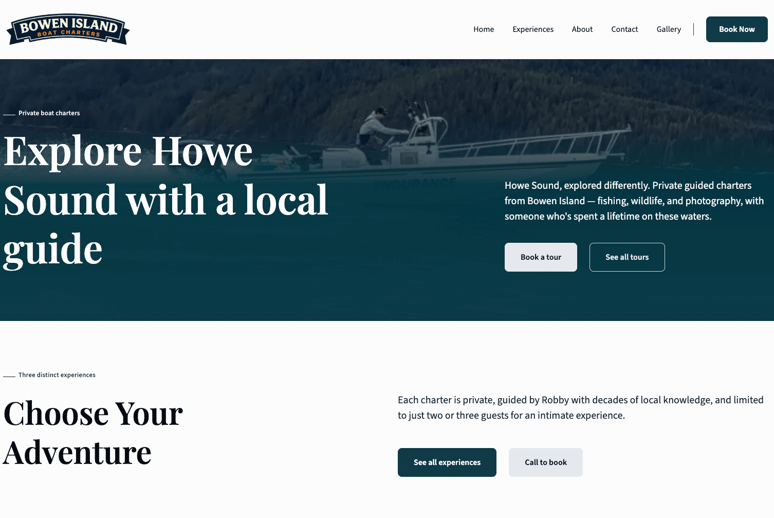 Screenshot from bownboatcharter.ca