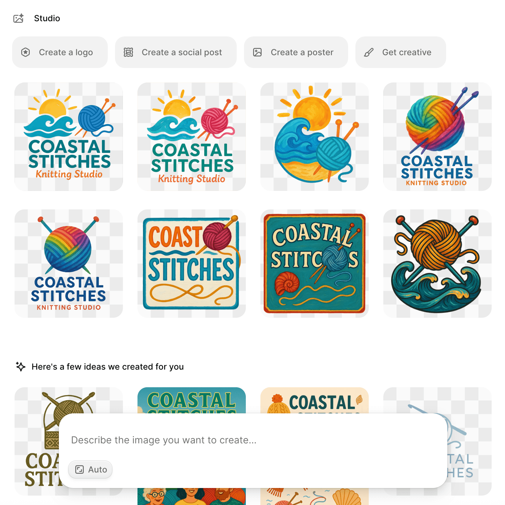 Durable Studio AI design generator interface showing chat input and style template gallery