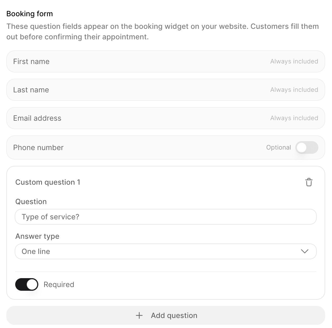 Screenshot of custom bookings in Durable