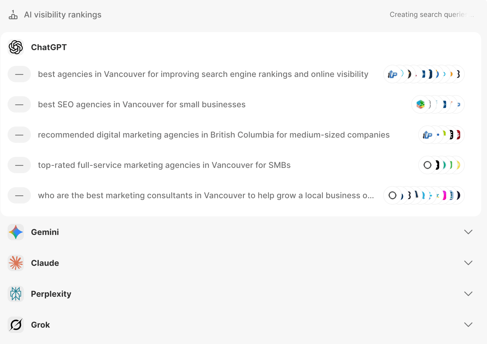 Screenshot of AI visibility rankings in Durable