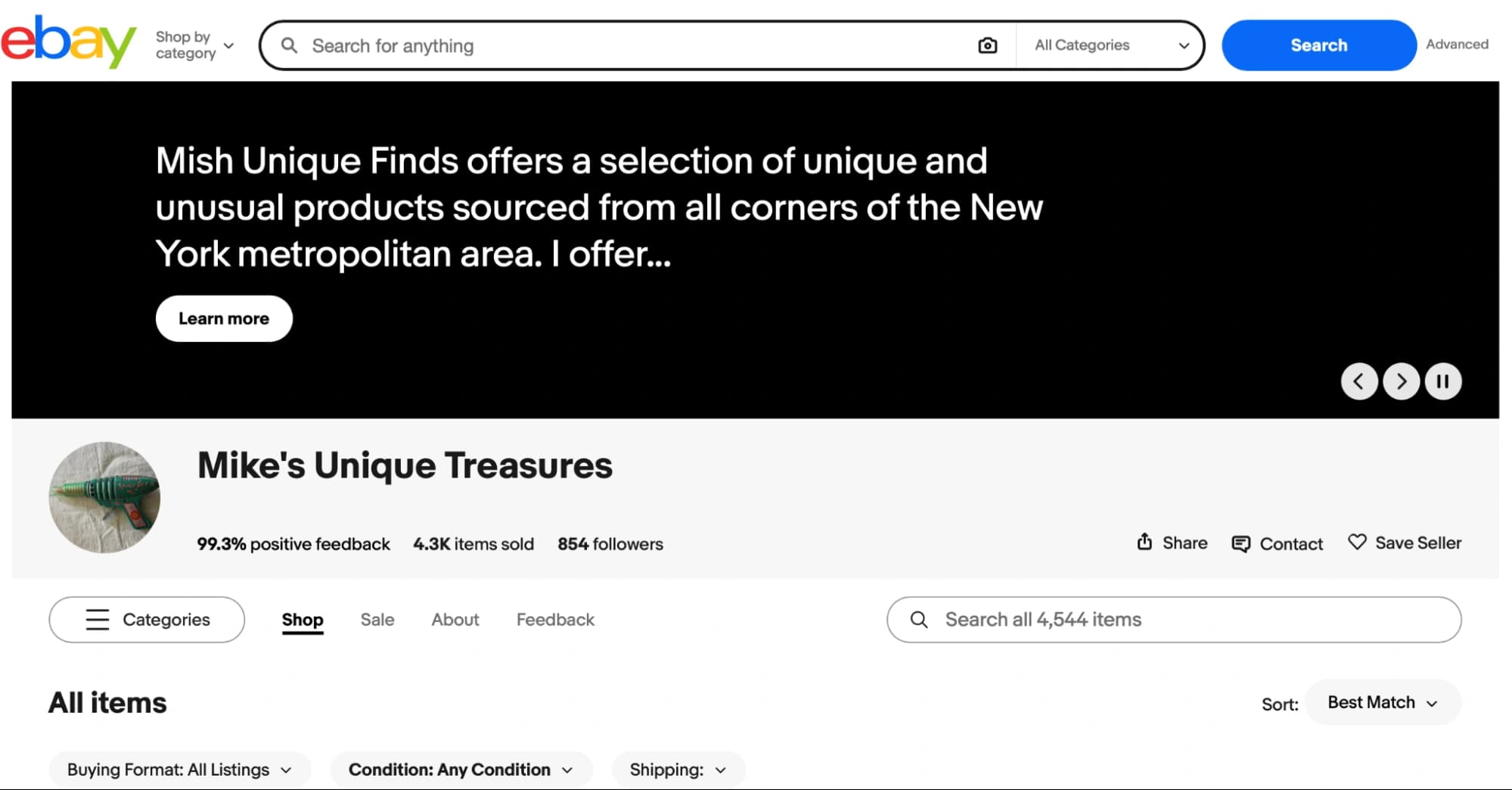 Screenshot of Mike's eBay page