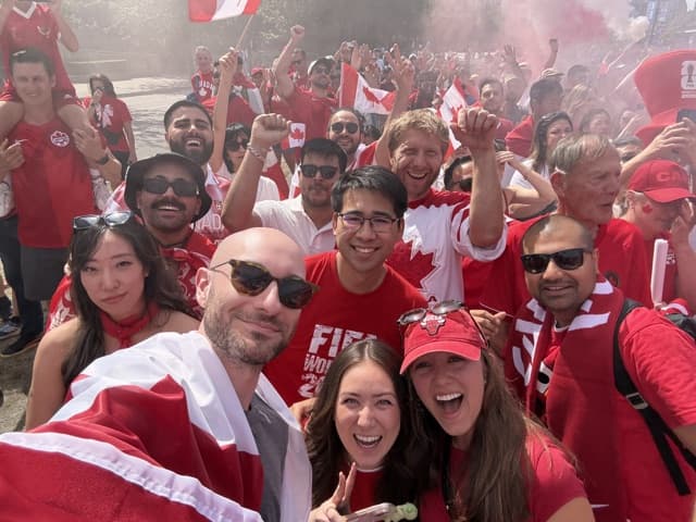 Durable teammates dressed in red and white for Canada Day